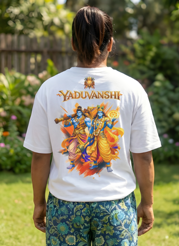 Yxjrhrqc_BIGF2S8F0K_2026-02-05_2.png Yaduvanshi Oversized T-Shirt for Women | Krishna Balram Divine Art White Tee | Loopknit 240 GSM