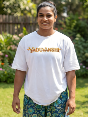 Yaduvanshi Oversized T-Shirt for Women | Krishna Balram Divine Art White Tee | Loopknit 240 GSM