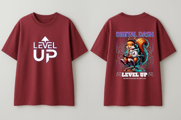 Level Up Digital Dash Oversized T-Shirt for Men | Gamer Cartoon Back Print DTF T-Shirt | Modern Streetwear Anime Style Casual Wear | Premium Loopknit 240 GSM Oversized Fit BY Giftspeaks