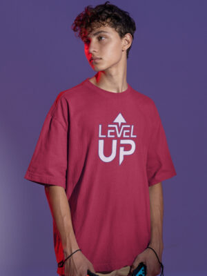 ahrYwgCL_D535HCH16U_2026-01-30_1.jpg Level Up Digital Dash Oversized T-Shirt for Men | Gamer Cartoon Back Print DTF T-Shirt | Modern Streetwear Anime Style Casual Wear | Premium Loopknit 240 GSM Oversized Fit BY Giftspeaks