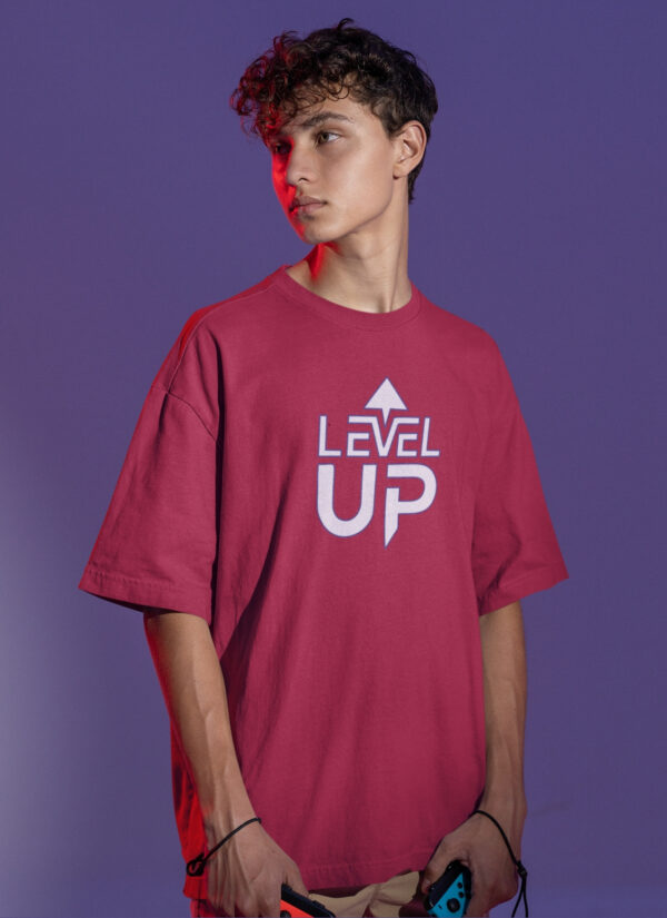 Level Up Digital Dash Oversized T-Shirt for Men | Gamer Cartoon Back Print DTF T-Shirt | Modern Streetwear Anime Style Casual Wear | Premium Loopknit 240 GSM Oversized Fit BY Giftspeaks