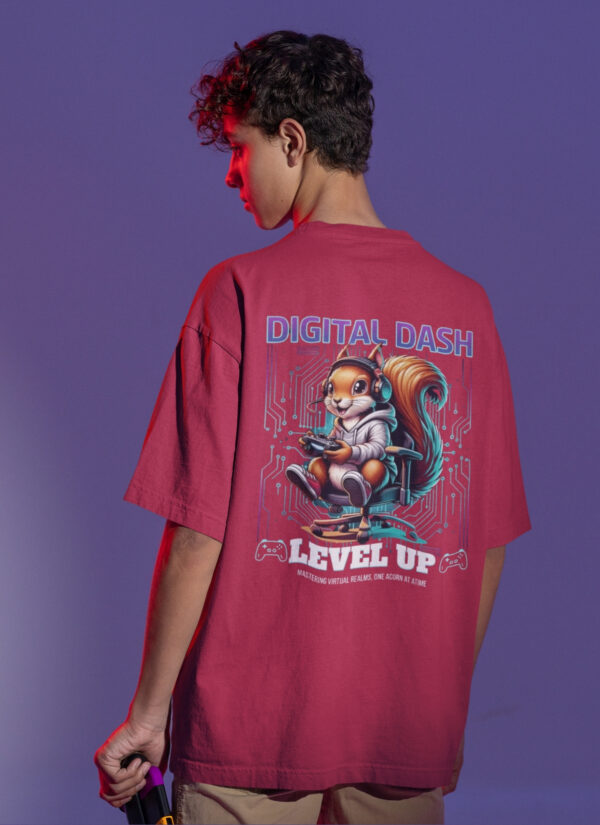 Level Up Digital Dash Oversized T-Shirt for Men | Gamer Cartoon Back Print DTF T-Shirt | Modern Streetwear Anime Style Casual Wear | Premium Loopknit 240 GSM Oversized Fit BY Giftspeaks