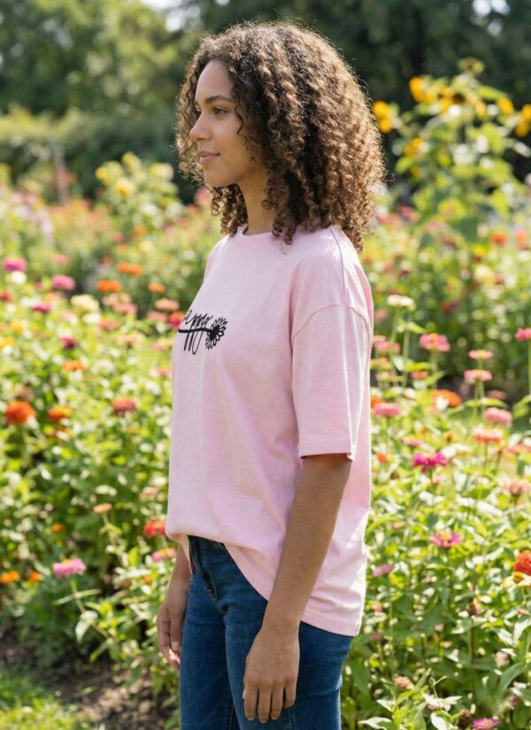Women Pink Oversized T-Shirt Happy Graphic Print | Premium Loopknit Cotton 240 GSM Casual Streetwear Tee