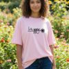 Women Pink Oversized T-Shirt Happy Graphic Print | Premium Loopknit Cotton 240 GSM Casual Streetwear Tee