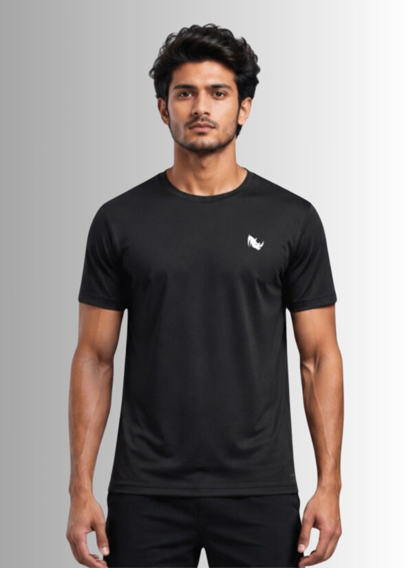 Men's Black Graphic Sports T-Shirt | Meshknit 180 GSM Athletic Regular Fit Tee for Gym, Running & Outdoor Training