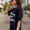 Women's Oversized No Fear Graphic Printed T-Shirt | Trendy Navy Blue Typography Streetwear Baggy Tee for Girls & Women | Casual Drop Shoulder Half Sleeve Round Neck Fashion T-Shirt | Loopknit 240 GSM Premium Oversized Fit
