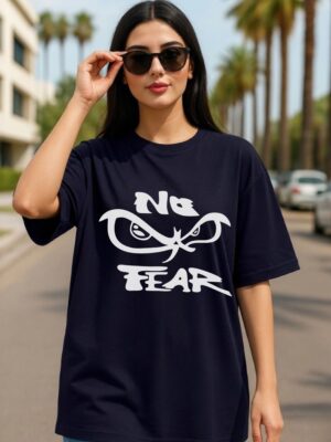 cAW0rmFu_5XLY1D1PJW_2026-05-25_1.jpg Women's Oversized No Fear Graphic Printed T-Shirt | Trendy Navy Blue Typography Streetwear Baggy Tee for Girls & Women | Casual Drop Shoulder Half Sleeve Round Neck Fashion T-Shirt | Loopknit 240 GSM Premium Oversized Fit