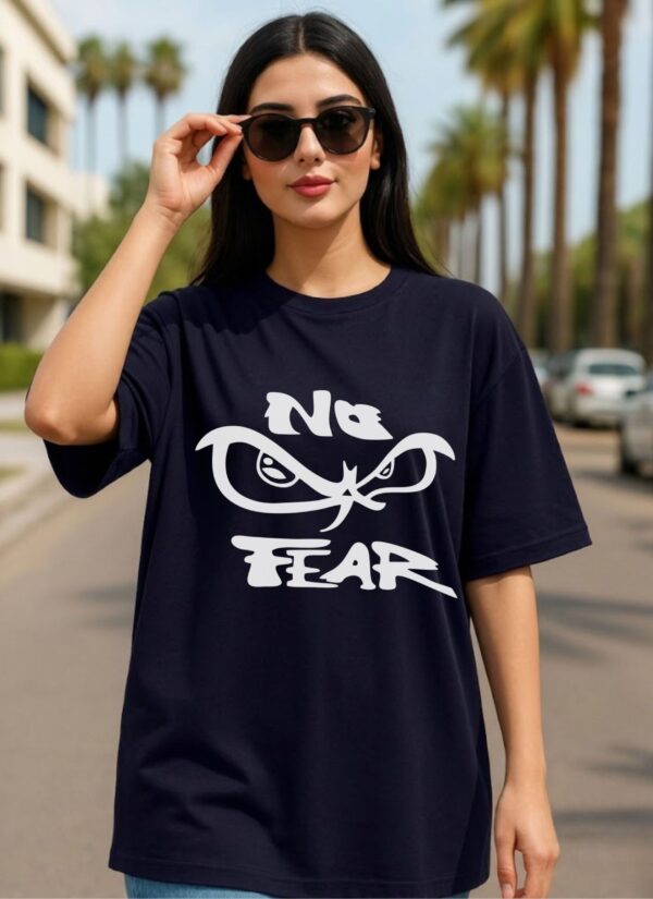 cAW0rmFu_5XLY1D1PJW_2026-05-25_1.jpg Women's Oversized No Fear Graphic Printed T-Shirt | Trendy Navy Blue Typography Streetwear Baggy Tee for Girls & Women | Casual Drop Shoulder Half Sleeve Round Neck Fashion T-Shirt | Loopknit 240 GSM Premium Oversized Fit