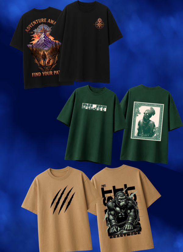 Oversized Graphic Printed T-Shirt Combo for Men | Premium Cotton Casual Streetwear Tees (Pack of 3)