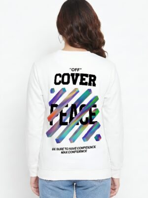 Oversized Sweatshirt for Women | Off Cover Peace Back Print White Upper | Fleece 300 GSM Premium Streetwear Sweatshirt