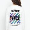 Oversized Sweatshirt for Women | Off Cover Peace Back Print White Upper | Fleece 300 GSM Premium Streetwear Sweatshirt