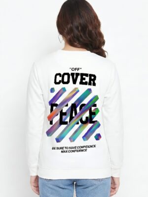 Oversized Sweatshirt for Women | Off Cover Peace Back Print White Upper | Fleece 300 GSM Premium Streetwear Sweatshirt
