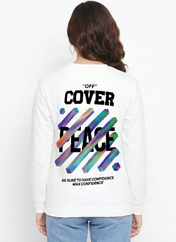 Oversized Sweatshirt for Women | Off Cover Peace Back Print White Upper | Fleece 300 GSM Premium Streetwear Sweatshirt