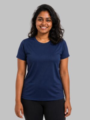 Women's Activewear Meshknit 180 GSM Regular Fit Sports T-Shirt | Quick Dry Gym Workout Running Yoga Training Athletic Tee | Navy Blue