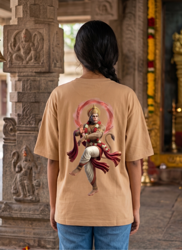 giuBweOQ_KBXE30XA3E_2026-05-08_2.png Unisex Oversized Hanuman Graphic T-Shirt Spiritual Warrior Design, Beige Cotton Tee