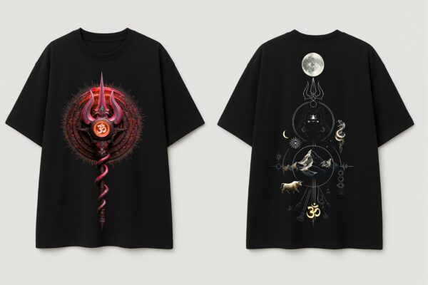Mahakal Oversized T-Shirt for Women | Lord Shiva Trishul Back Print Black Tee | Loopknit 240 GSM Premium Cotton