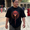 Mahakal Oversized T-Shirt for Women | Lord Shiva Trishul Back Print Black Tee | Loopknit 240 GSM Premium Cotton