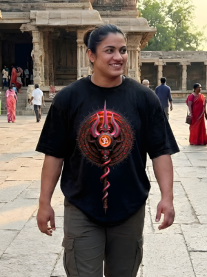 Mahakal Oversized T-Shirt for Women | Lord Shiva Trishul Back Print Black Tee | Loopknit 240 GSM Premium Cotton
