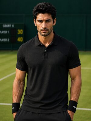 iKB8Rze3_O9X0FW9L5W_2026-07-02_1.jpeg Plain Black Polo T-Shirt | 180 GSM Mesh Knit | 100% Polyester | Stretchable Sports Wear