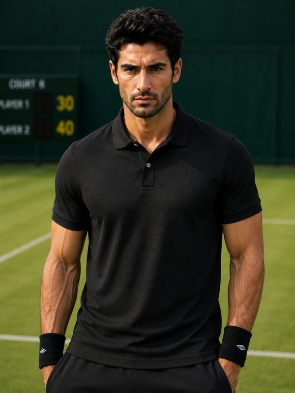 Plain Black Polo T-Shirt | 180 GSM Mesh Knit | 100% Polyester | Stretchable Sports Wear