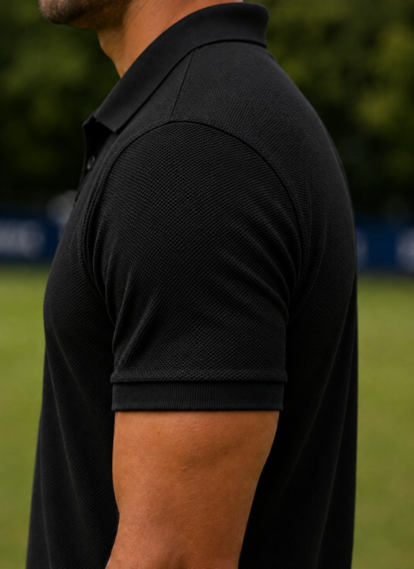 Plain Black Polo T-Shirt | 180 GSM Mesh Knit | 100% Polyester | Stretchable Sports Wear