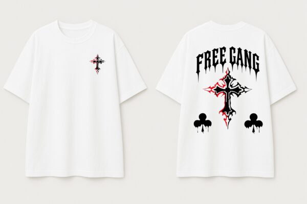 Mens Oversized White Graphic Printed T-Shirt | Gothic Cross Back Print | Premium Loopknit Cotton 240 GSM | Streetwear Urban Casual Tee