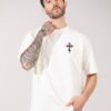 Mens Oversized White Graphic Printed T-Shirt | Gothic Cross Back Print | Premium Loopknit Cotton 240 GSM | Streetwear Urban Casual Tee