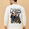 Criminal Mode Cartoon Graphic White Sweatshirt for Men | Bike Rider Streetwear Back Print | Premium Fleece 300 GSM | By Giftspeaks