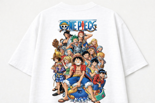 Mens Anime Pirate Crew Graphic Oversized T-Shirt Back Print Statement Design | Premium Loopknit 240 GSM Cotton | Relaxed Streetwear Fit