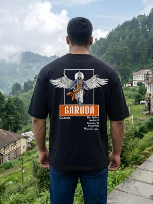 mx7wdHnd_J970X0U3X6_2026-02-05_1.jpg Mens Oversized Garuda Graphic T-Shirt with Powerful Back Print | Premium Loopknit 240 GSM | Mythological Streetwear & Casual Wear for Men by giftspeaks