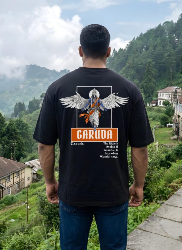 mx7wdHnd_J970X0U3X6_2026-02-05_1.jpg Mens Oversized Garuda Graphic T-Shirt with Powerful Back Print | Premium Loopknit 240 GSM | Mythological Streetwear & Casual Wear for Men by giftspeaks