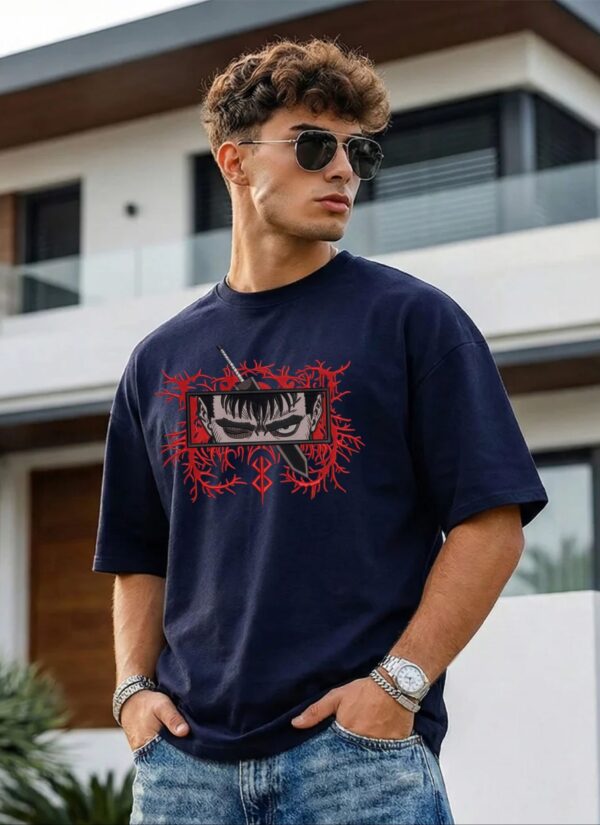 n00qXDxW_9IJRAB9SLS_2026-05-25_1.jpg Men's Oversized Anime Warrior Graphic Printed T-Shirt | Dark Navy Blue Streetwear Baggy Tee for Men | Japanese Manga Inspired Drop Shoulder Half Sleeve Round Neck Casual Fashion T-Shirt | Loopknit 240 GSM Premium Oversized Fit