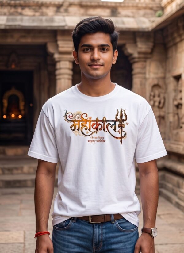Mahakal Divine Graphic Oversized White T-Shirt for Men & Women | Spiritual Lord Shiva Back Print | Premium 240 GSM Loopknit Cotton | Unisex Streetwear Devotional Design | Front Sanskrit Typography & Detailed Back Artwork