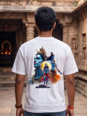 Mahakal Divine Graphic Oversized White T-Shirt for Men & Women | Spiritual Lord Shiva Back Print | Premium 240 GSM Loopknit Cotton | Unisex Streetwear Devotional Design | Front Sanskrit Typography & Detailed Back Artwork