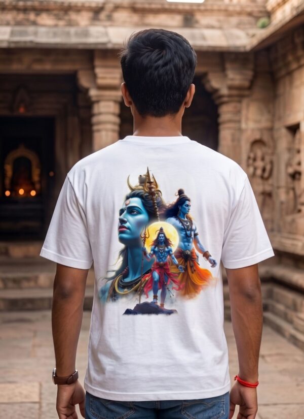 Mahakal Divine Graphic Oversized White T-Shirt for Men & Women | Spiritual Lord Shiva Back Print | Premium 240 GSM Loopknit Cotton | Unisex Streetwear Devotional Design | Front Sanskrit Typography & Detailed Back Artwork