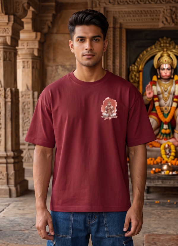 oik_kTS8_6RSY8QGP1M_2026-05-08_2.png Unisex Oversized Hanuman Warrior Graphic T-Shirt Bold Devotion Design, Maroon Cotton Tee