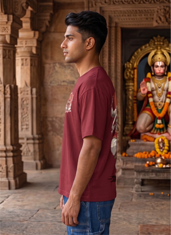 oik_kTS8_RP2GHOMRT8_2026-05-08_3.png Unisex Oversized Hanuman Warrior Graphic T-Shirt Bold Devotion Design, Maroon Cotton Tee