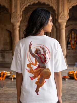 otU_l2Vv_0LMDBF210H_2026-04-25_1.jpg Unisex Oversized Dancing Hanuman Graphic T-Shirt | Energetic Devotion Design, White Cotton Tee