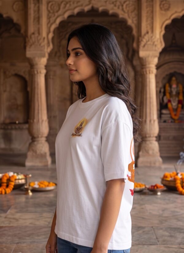 Unisex Oversized Dancing Hanuman Graphic T-Shirt | Energetic Devotion Design, White Cotton Tee