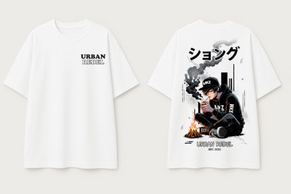 Urban Rebel Oversized T-Shirt for Men | Anime Graphic Back Print | Loopknit 240 GSM Premium Cotton | Streetwear Drop Shoulder Tee