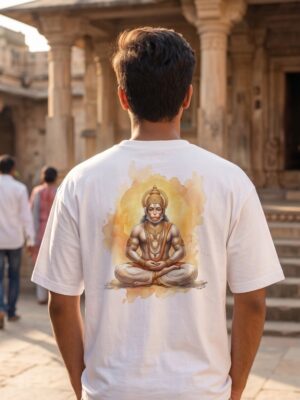 pTErzCc_F94XDY55E0_2026-04-25_1.jpg Unisex Oversized Meditating Hanuman Graphic T-Shirt | Spiritual Calm Design, White Cotton Tee