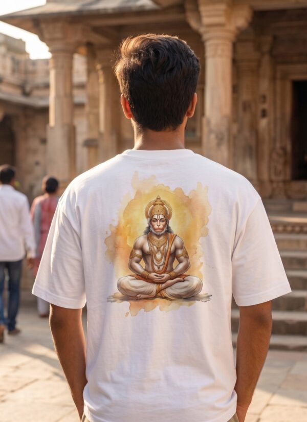 pTErzCc_F94XDY55E0_2026-04-25_1.jpg Unisex Oversized Meditating Hanuman Graphic T-Shirt | Spiritual Calm Design, White Cotton Tee