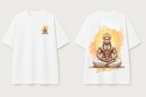Unisex Oversized Meditating Hanuman Graphic T-Shirt | Spiritual Calm Design, White Cotton Tee