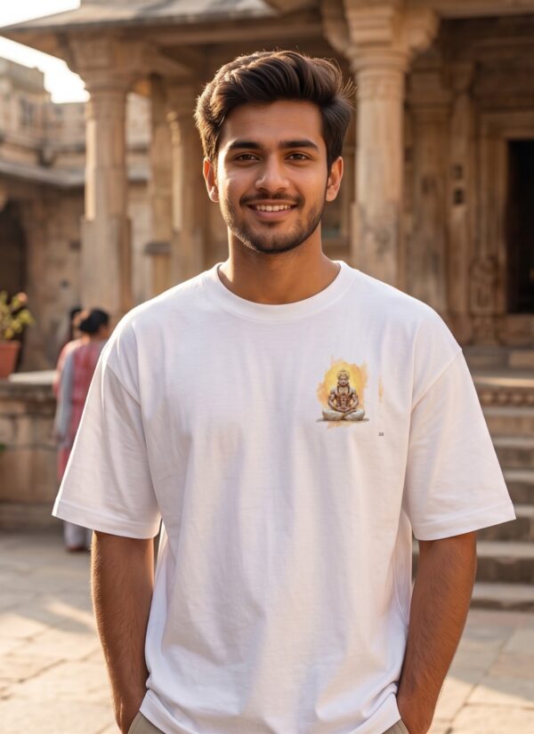 Unisex Oversized Meditating Hanuman Graphic T-Shirt | Spiritual Calm Design, White Cotton Tee