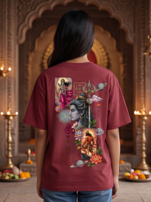 p_4BrFYx_0R3V6DR8ME_2026-05-08_1.png Unisex Oversized Shiva & Hanuman Graphic T-Shirt � Divine Fusion Artwork, Maroon Cotton Tee