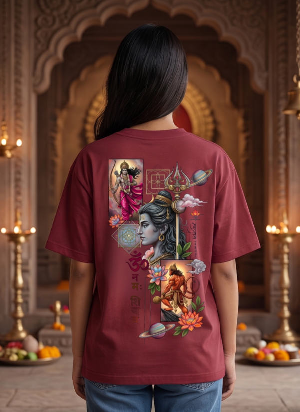 p_4BrFYx_0R3V6DR8ME_2026-05-08_1.png Unisex Oversized Shiva & Hanuman Graphic T-Shirt � Divine Fusion Artwork, Maroon Cotton Tee