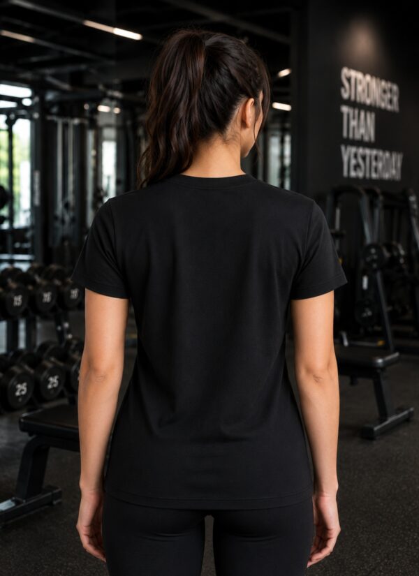 qdedqwf Women's Black Activewear Regular Fit T-Shirt | Meshknit 180 GSM | Moisture-Wicking Athletic Gym Tee for Yoga, Running, Workout, Training, Sports & Fitness