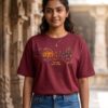 Mahakal Divine Graphic Oversized Maroon T-Shirt for Men & Women | Spiritual Lord Shiva Back Print | Premium 240 GSM Loopknit Cotton | Unisex Streetwear Devotional Design | Front Sanskrit Typography & Detailed Back Artwork