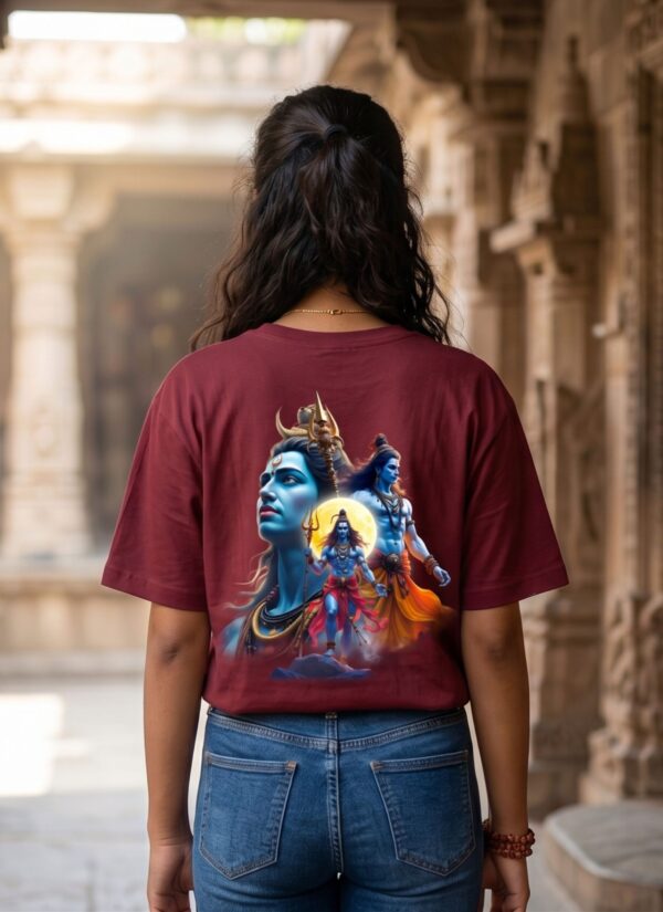 Mahakal Divine Graphic Oversized Maroon T-Shirt for Men & Women | Spiritual Lord Shiva Back Print | Premium 240 GSM Loopknit Cotton | Unisex Streetwear Devotional Design | Front Sanskrit Typography & Detailed Back Artwork