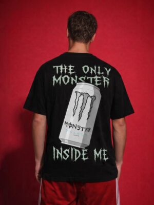 Men's Oversized Graphic Back Print T-Shirt |The Only Monster Inside Me| Statement Design, Streetwear Style Casual Cotton Tee for Men